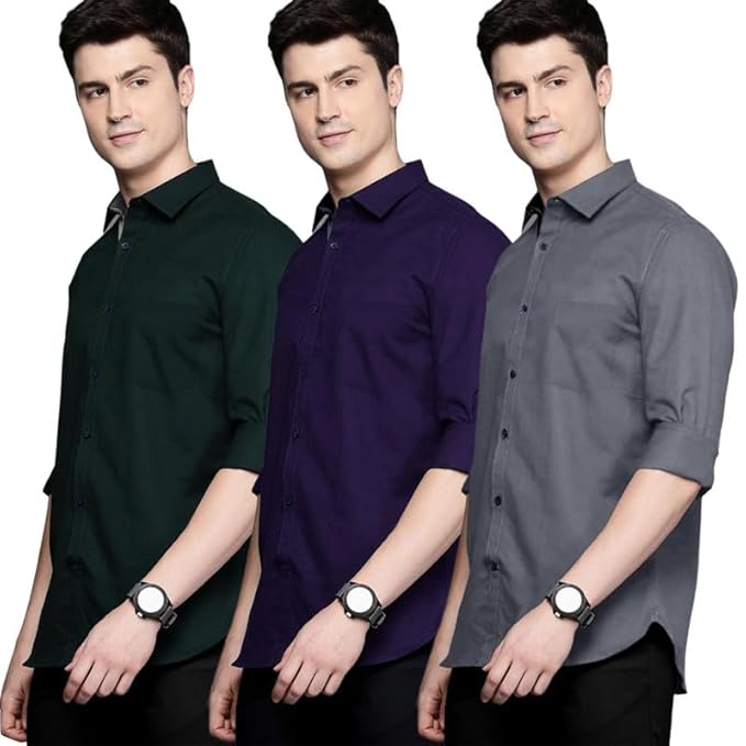Pinkmint Men's Shirt Cotton BlendCasual Long Sleeve Formal Shirt Soild Formal Shirt for Men