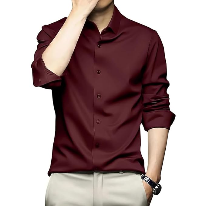 Men's Stylish Solid Satin Casual Shirt for Men Full Sleeves| Poly Satin Silk Shirt - Image 3