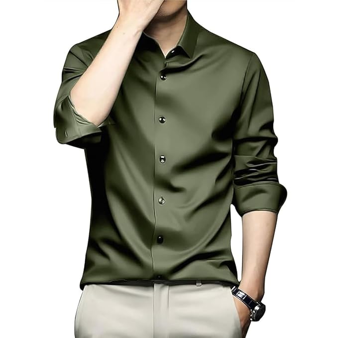 Men's Stylish Solid Satin Casual Shirt for Men Full Sleeves| Poly Satin Silk Shirt - Image 4