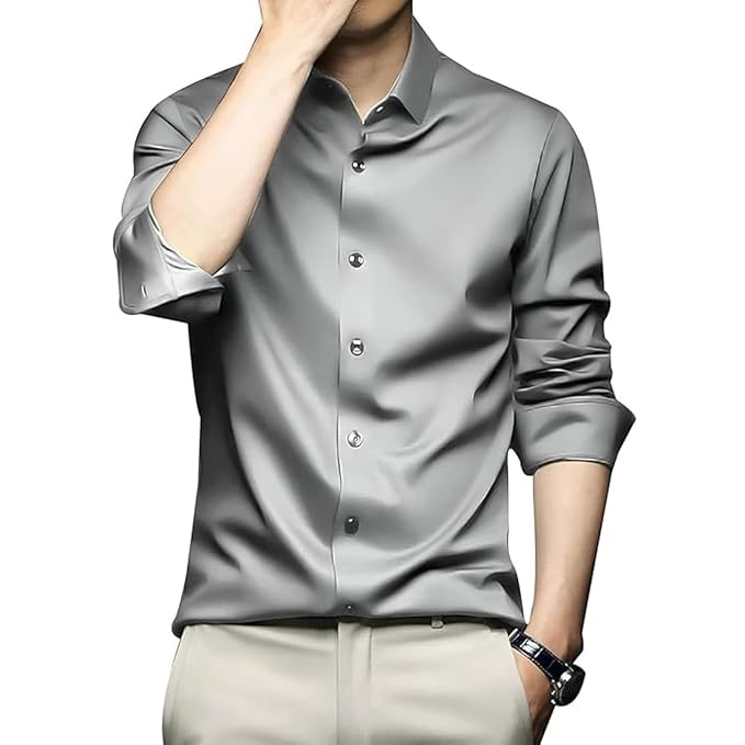 Men's Stylish Solid Satin Casual Shirt for Men Full Sleeves| Poly Satin Silk Shirt - Image 8
