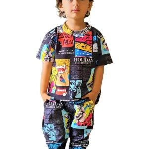 Kids Polycotton Ice-Cream Printed T-shirt and Trouser Pant Set